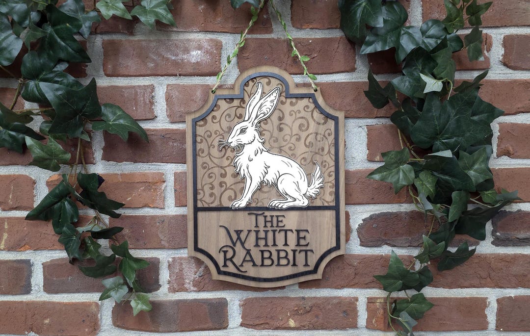 White Rabbit Tavern Sign, Rabbit Wall Decor, Woodland Decor, Fantasy ...