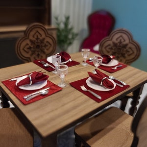 Dollhouse Satin Placemat and Napkins Set, 1:12 scale Napkins, Miniature Placemats, Miniature Table Decor, Dollshouse Accessories, Miniature