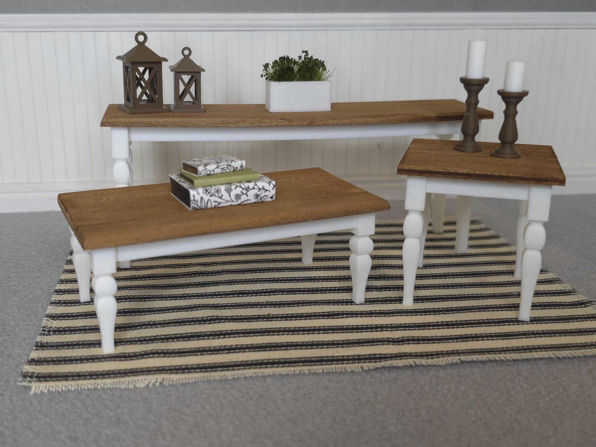 1:12 Miniature French Country Table - White, Dollhouse Furniture, Mini ...
