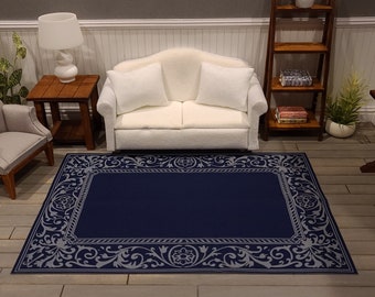 Blue Dollhouse Rug, 1:12 scale rug, Miniature Rectangular Floor Rug