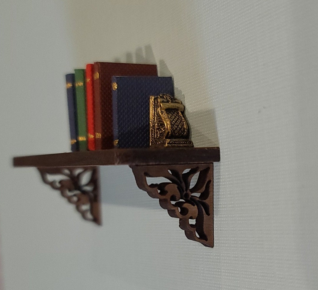 Miniature Wooden Wall Shelf for Dollhouses, 1:12 Scale, Miniature Book ...