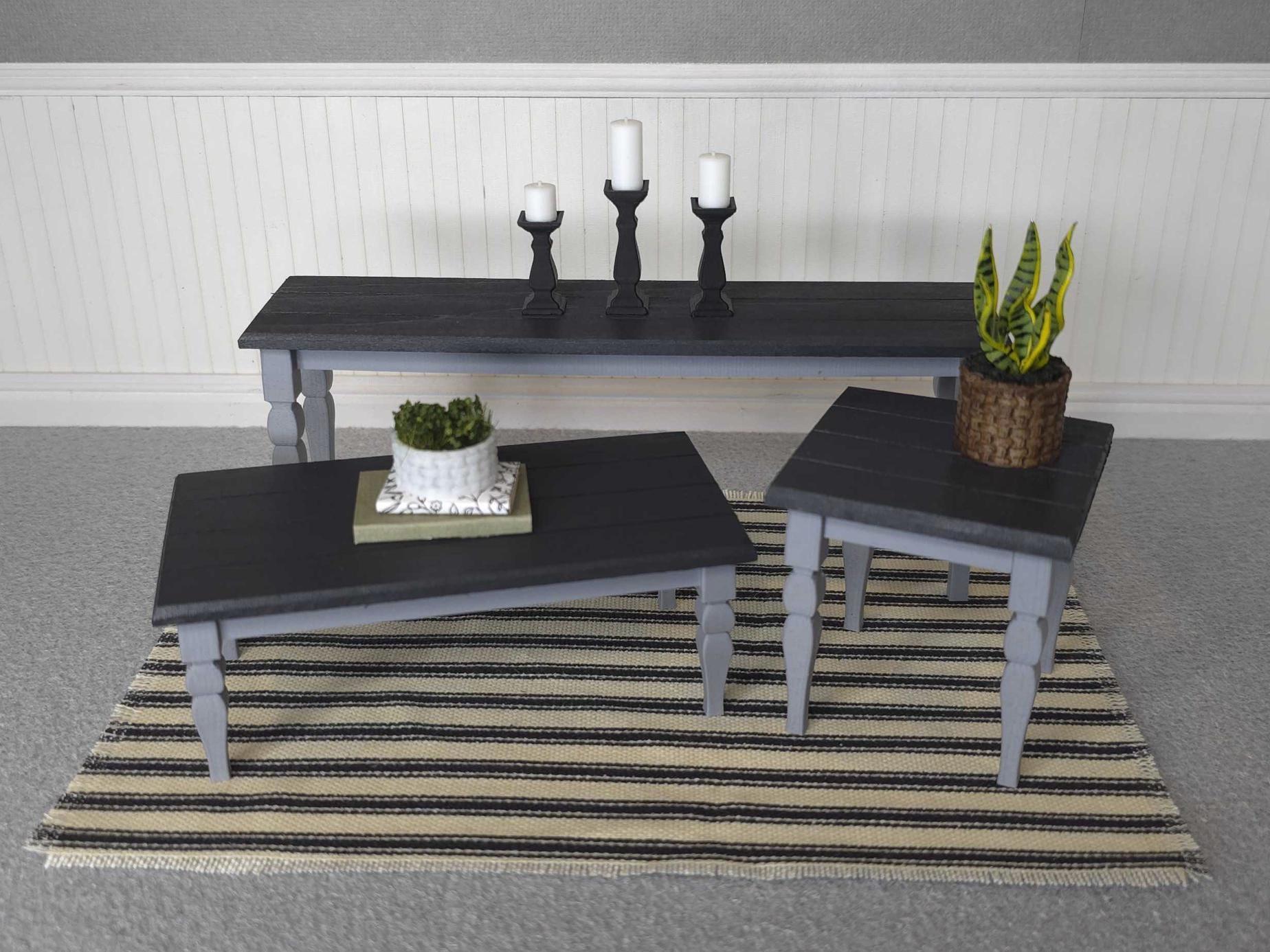 1:12 Miniature French Country Table - Grey, Dollhouse Furniture, Mini ...