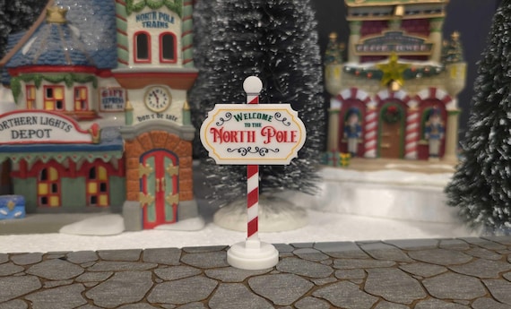 North Pole Christmas Village Sign - Colored, Miniature North Pole Sign, Christmas Village Accessories, Miniature Christmas Village Sign