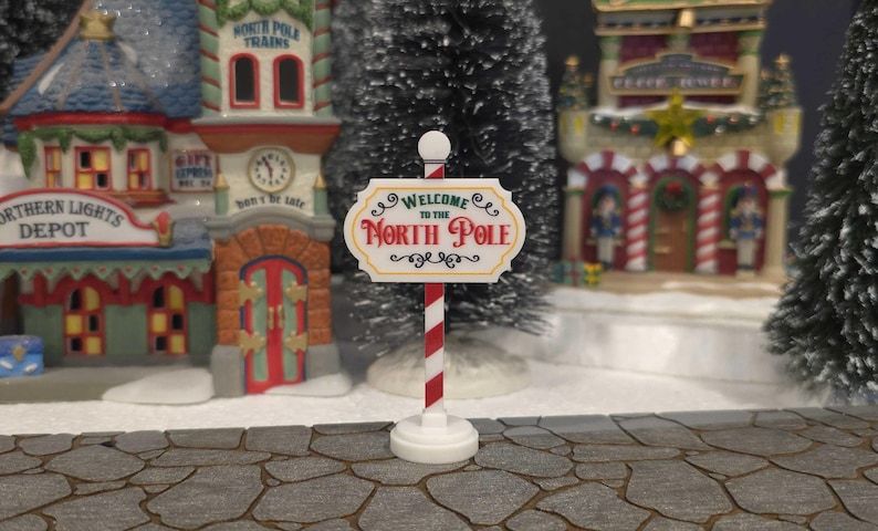 Miniature North Pole Sign, Christmas Village Sign, Custom Sign for Christmas Village, Personalized Christmas Village Accessory