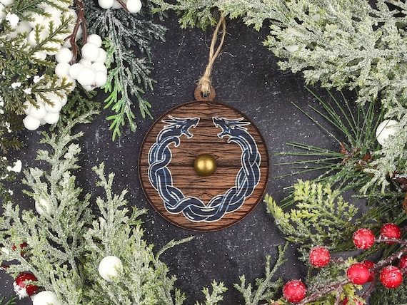 Viking Dragon Wooden Shield Christmas Ornament -Viking Shield Wooden Ornament, Celtic Christmas Ornament, Viking Ornament, Medieval Ornament