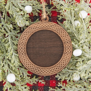Celtic Knot Photo Frame Wooden Christmas Ornament - Engraved Wood Ornament, Celtic Christmas Ornament, Medieval Christmas Ornaments, Custom