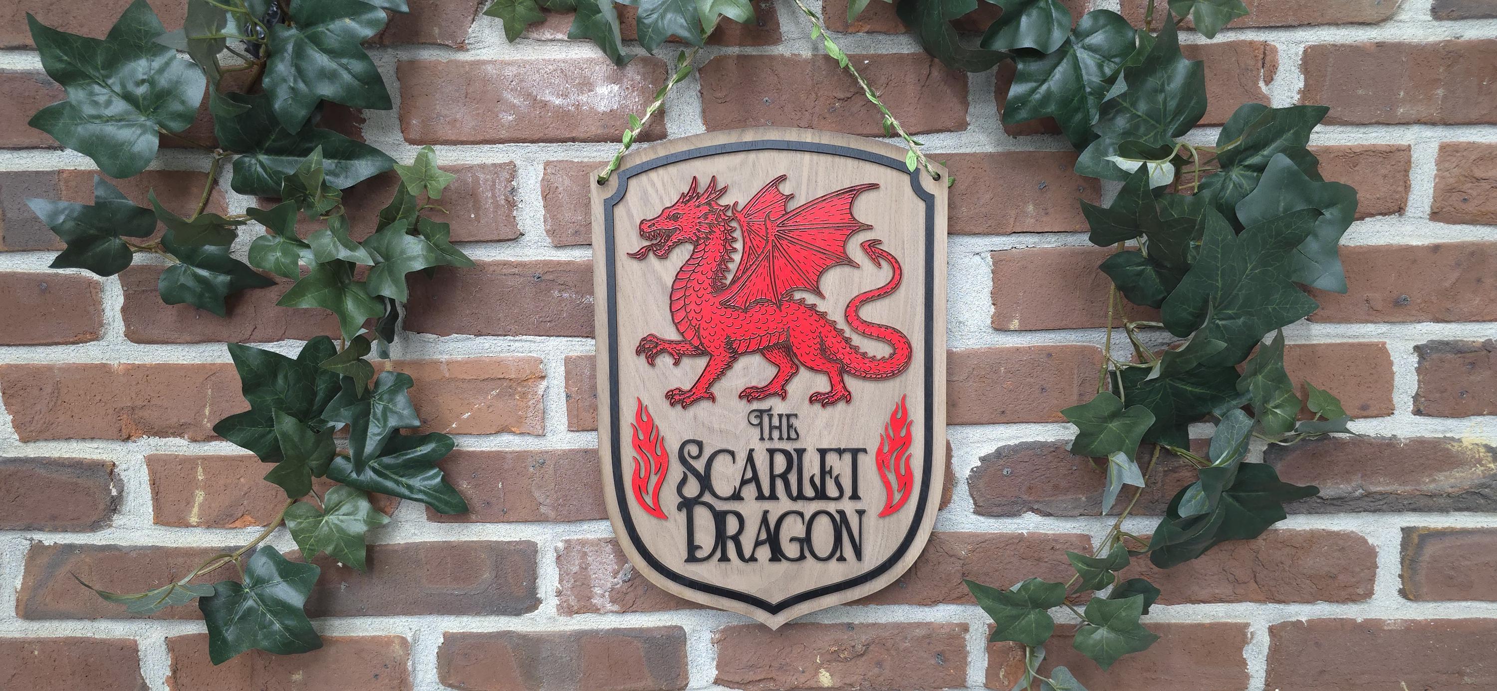 Scarlets Sign The Scarlet Dragon Tavern Sign, Red Dragon Wall Decor, Medieval ...