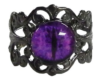 Fiery Purple Dragon Eye Steampunk Ring 