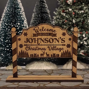 Custom Family Christmas Village Welcome Sign, Welcome to our Village Sign, Christmas Village Accessories, Miniature Village Sign