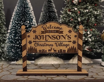 Custom Family Christmas Village Welcome Sign, Welcome to our Village Sign, Christmas Village Accessories, Miniature Village Sign