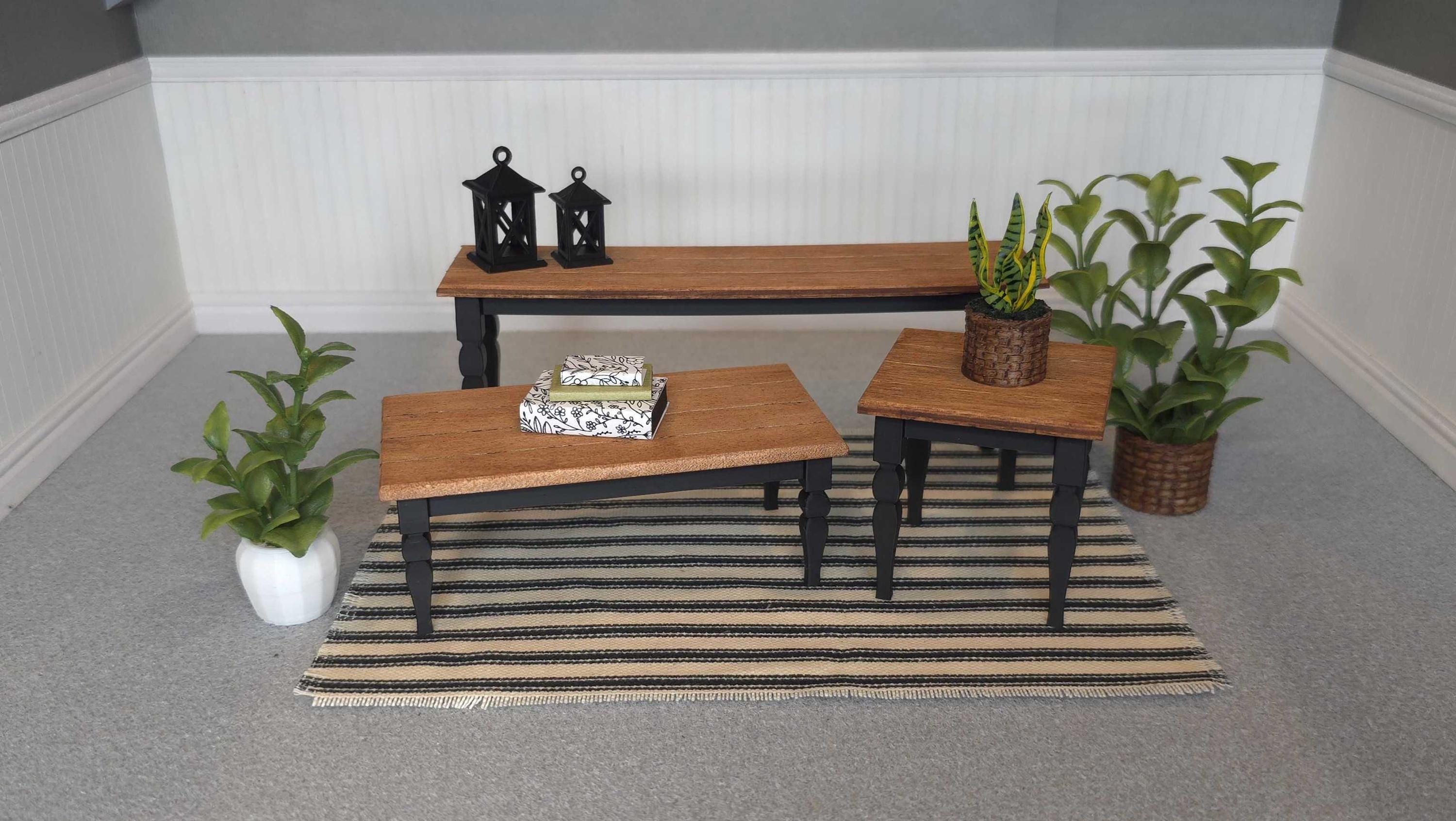 1:12 Miniature French Country Table - Black, Dollhouse Furniture, Mini ...