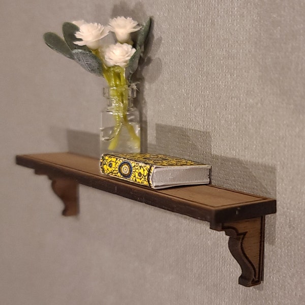 Miniature Wooden Wall Shelf for dollhouses, 1:12 Scale, Miniature Book Shelf