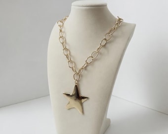 Gold Star Pendant Necklace Chunky Chain Bold Statement Jewelry
