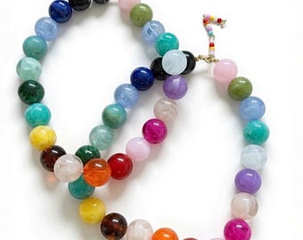 Bold Rainbow Chunky Beaded Necklace | Vibrant Multicolor Statement Jewelry with Colorful Extender