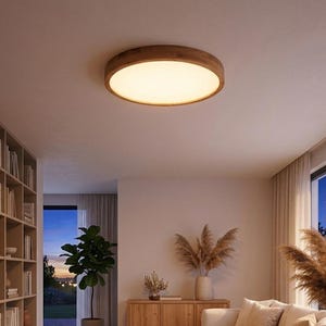 Wood Flush Mount Ceiling Light, Minimalist LED Ceiling Lamp, Scandinavian Japandi Lighting Fixture, Round Modern Ceiling Light