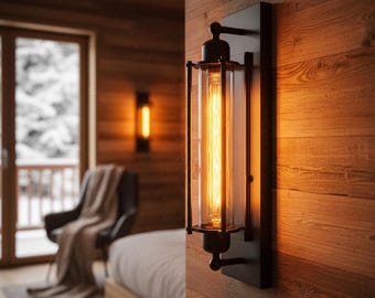 Industrial Tube Wall Sconce – Black Wrought Iron Edison Wall Light – Vintage Loft Wall Lamp – Retro Matte Black Lighting – Bar Hallway Decor