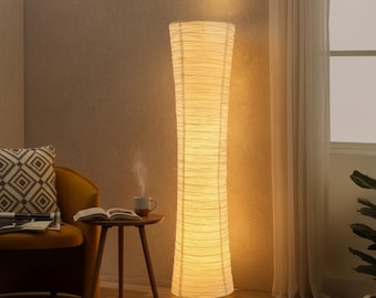 Rice Paper Floor Lamp – Japanese Style Standing Lamp, Japandi Minimalist LED Floor Light, White Paper Lamp for Living Room Decor