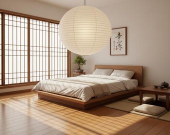 Japanese Rice Paper Pendant Lamp – Nordic Scandinavian Hanging Lantern – Minimalist Ceiling Light – Japandi Home Decor