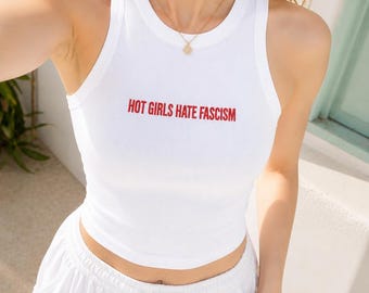 Embroidered Human Rights Baby Tee and Tank Top, Women's Y2K T-Shirts, Trendy Graphic Tee TankTop,Retro Graphic Tank Top
