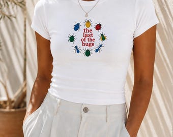 Embroidered Sad Bug Summer Baby Tee and Tank Top, Women's Y2K T-Shirts, Trendy Graphic Tee Tank Top, Retro Graphic Tank Top