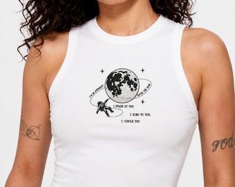 Embroidered Vintage Astronaut Moon,The Divide Baby Tee and Tank Top, Women's Y2K T-Shirts,Trendy Graphic Tee Tank Top,Retro Graphic Tank Top