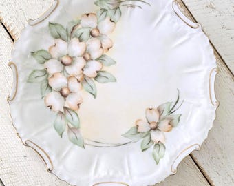 Vintage Hand Painted Floral Porcelain Plate Gold Trim Scalloped Edge Decorative TrinketPlate