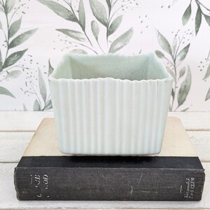 Vintage Camark Pottery Mint Green Planter No. 625 Ribbed Square Flower Pot MCM Arkansas Art Pottery