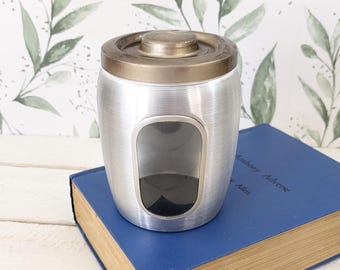 Vintage Made in Japan Spun Aluminum Canister Window Copper Lid 5" Kitchen Tea Spice Storage Jar