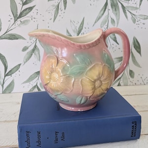 Vintage Hull Sunglow Pitcher Pastel Floral Pottery Ceramic Creamer Cottage Farmhouse Decor