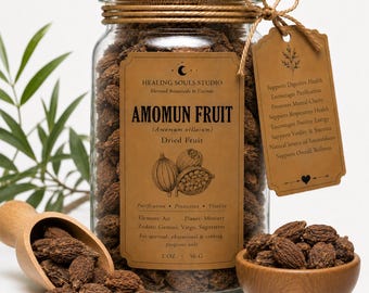 Bio-Kräuterzauberglas + Löffel | Amomum-Frucht | Getrocknet, geschnitten & gesiebt | Amomum villosum | Reinigung • Schutz • Vitalität | 50 ml