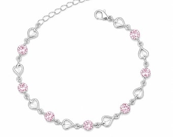 Rosa Kristall 18K Silber überzogene Herz-Armband-Frauen | Romantische Freundin, Jahrestag Schmuck, Valentinstag Geschenk für Sie