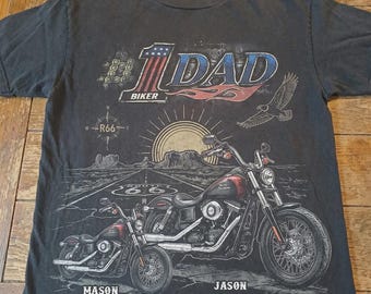 Personalized Biker Dad Shirt, #1 Biker Dad Custom Kids Name T-Shirt, Motorcycle Father's Day Gift from Kids, Biker Birthday Present for Dad