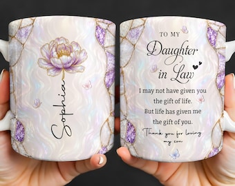 Personalized Birth Month Flower 3D Effect Mug, Gift For Daughter In Law From Mother-In-Law, Birth Flower Coffee Cup Keepsake, Birthday Gift