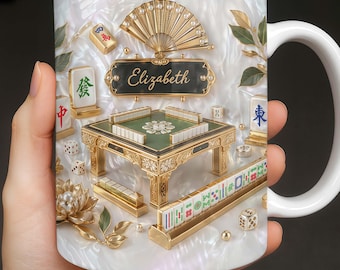 Personalized Mahjong Strategy Game Coffee Mug, Cute Mahjong Lover Gift For Her Women, Mah Jong 3D Effect Cup,  Birthday Christmas Gift