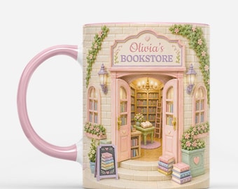 Taza personalizada con efecto 3D con el nombre de la librería, regalo para amantes de los libros de parte de amigos y familiares, taza de café para lectores de biblioteca, regalo de cumpleaños o Navidad.