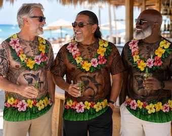 Personalized Aloha And Chill Hawaiian Shark Tattoo Shirt, Gift For Him From Friend, 3D Lei Luau Beach Gag Tee, Birthday Summer Party Gift