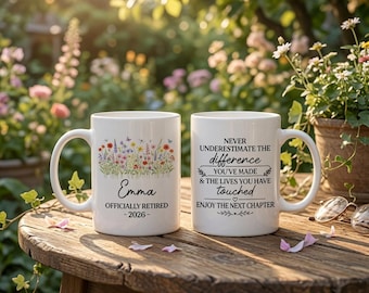 Personalized Officially Retired Floral Coffee Mug With Custom Name, Retirement Gift