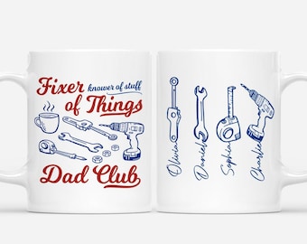 Personalized Fixer Of Things Coffee Mug, Funny Gift For Dad From Kids Family, Handyman Knower Of Stuff Ceramic Cup, Birthday Christmas Gift