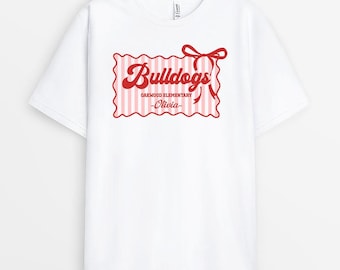 Camiseta personalizada con la mascota del colegio, regalo para niños de parte de sus padres, camiseta personalizada con el nombre del equipo escolar Bulldogs, regalo de cumpleaños para la vuelta al cole.
