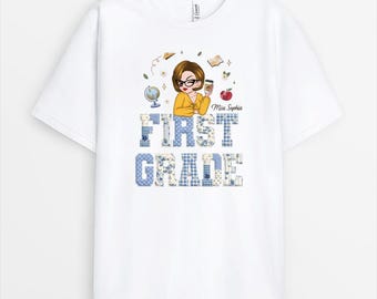Personalized First Grade Teacher Shirt, Unique Gift For Teacher, Custom Name Floral First Grade Tee, Back To School Birthday Keepsake Gift