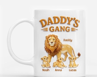 Personalized Daddy Gang Lion 3D Effect Mug, Funny Gift For Dad From Kids, Coffee Cup Dad Custom Names, Father's Day Birthday Keepsake Gift