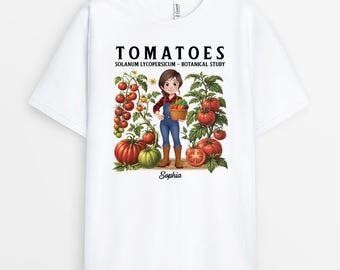 Personalized Tomatoes Garden Shirt Chibi Farmer, Gift For Gardener From Family, Botanical Plant Lover Nature Graphic Tee, Gardening Gift