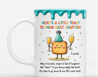 Taza personalizada con efecto 3D "Brindis por el próximo capítulo", regalo de mamá para graduados, taza de café de graduación de la promoción de 2026, regalo de cumpleaños o Navidad.