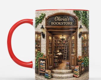 Personalized Bookstore Name 3D Effect Mug, Gift For Book Lover From Friend Family, Library Reader Coffee Cup, Birthday Christmas Gift