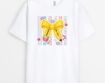 Personalized Teach Them Love Them Watch Them Grow Shirt, Gift For Teacher From Student, Kindergarten Pencil Bow Tee, Back To School Gift