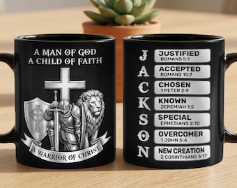 Personalized Man Of God Warrior Of Christ Bible Verse Christian Mug, Gift For Husband Dad, Religious Coffee Cup, Father's Day Birthday Gift