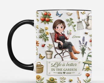 Personalized Life Is Better In The Garden 3D Effect Mug, Gift For Gardener From Family, Plant Lover Coffee Cup, Birthday Christmas Gift