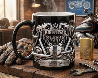Personalized Biker Dad Mug, Best Biker Dad Ever Custom Name Coffee Mug, Motorcycle Rider Father's Day Gift from Kids, Dad Birthday Gift