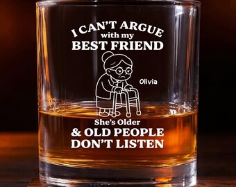 Vaso personalizado "No puedo discutir con mi mejor amigo/a", regalo divertido para tu mejor amigo/a de parte de tu mejor amigo/a, vaso de whisky sarcástico, regalo de cumpleaños