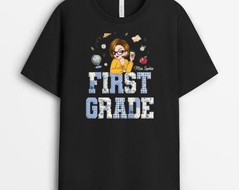 Personalized First Grade Teacher Shirt, Gift For Teacher, Custom Name Floral First Grade Tee, Back To School Birthday Keepsake Gift